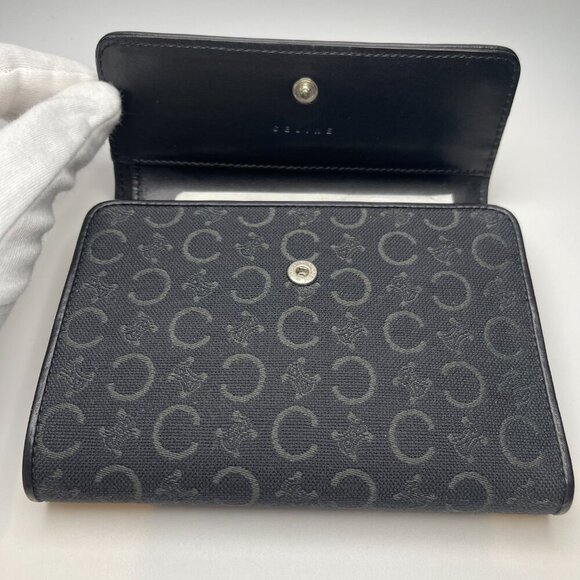 Celine Triomphe Printed Canvas & Leather Compact Wallet - Black - Preowned - Picture 6 of 13